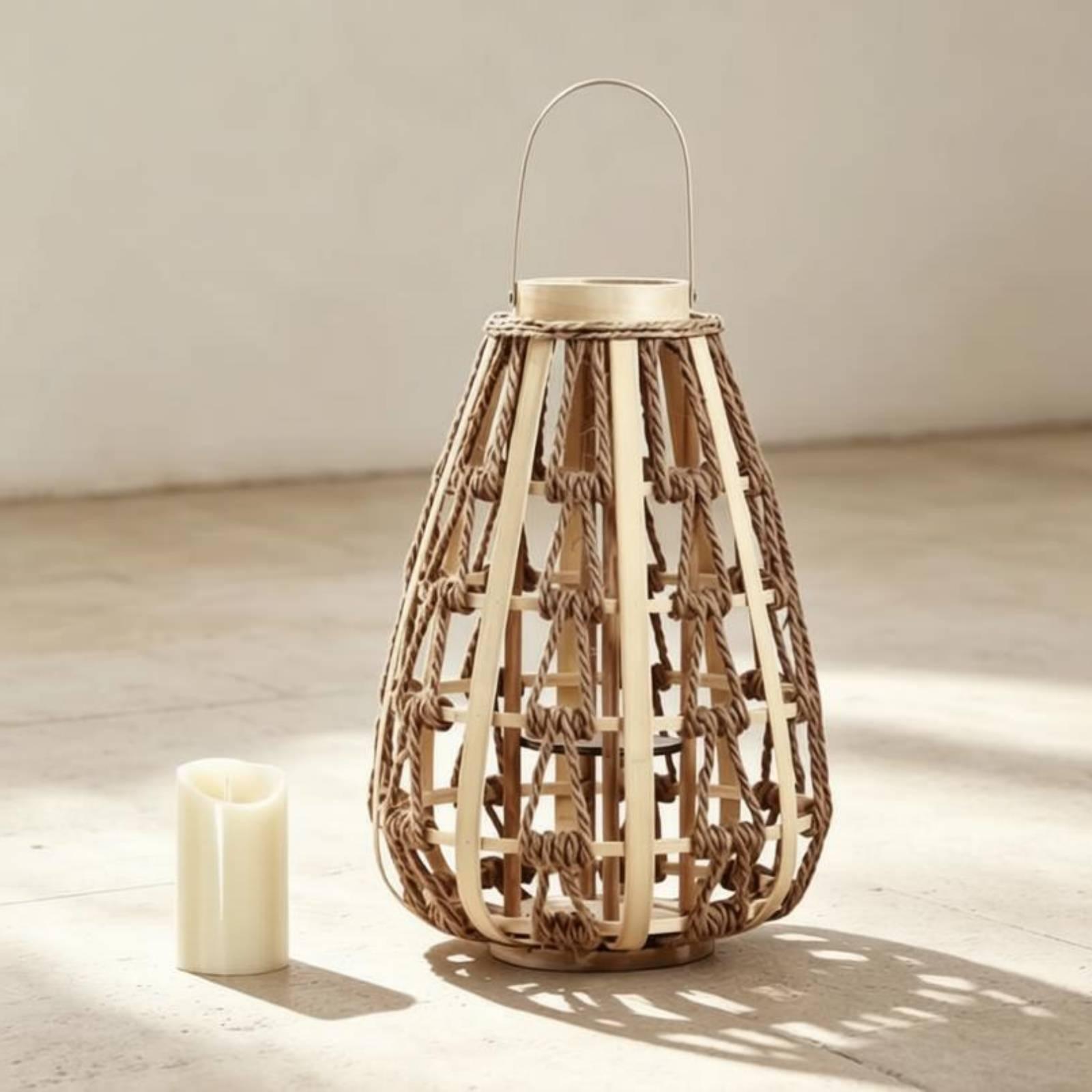 Natural Wood Rope Lantern Cand - đánh giá và giá Candle Holder Decor