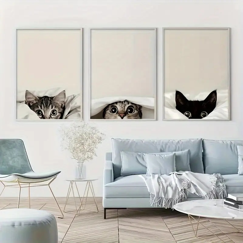 3PCS Peeking Cats Under The Bl - đánh giá và giá Abstract Canvas Set
